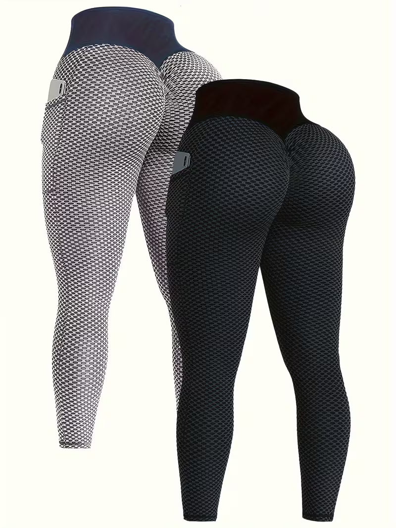 Calças de Yoga de Cintura Subida com Bolso -