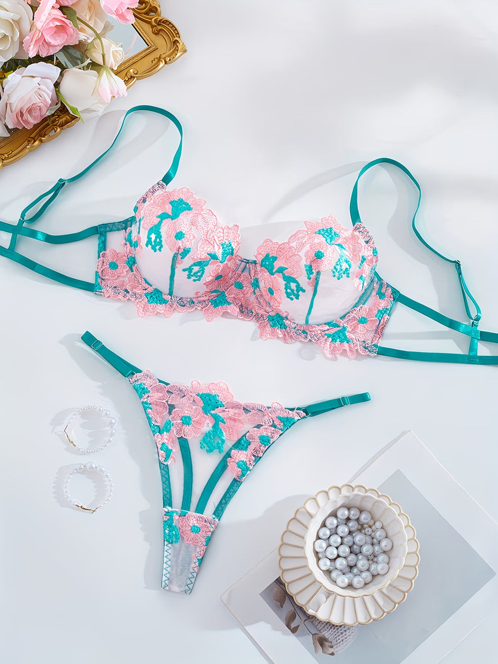 Conjunto de Lingerie Transparente Feminin