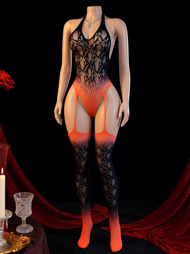 Body preto e vermelho rendado