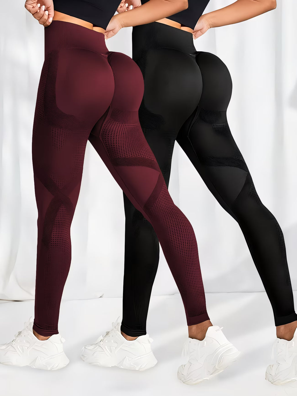 Leggings Femininas de Cintura Alta Sem Costura Bordoux tamanho M