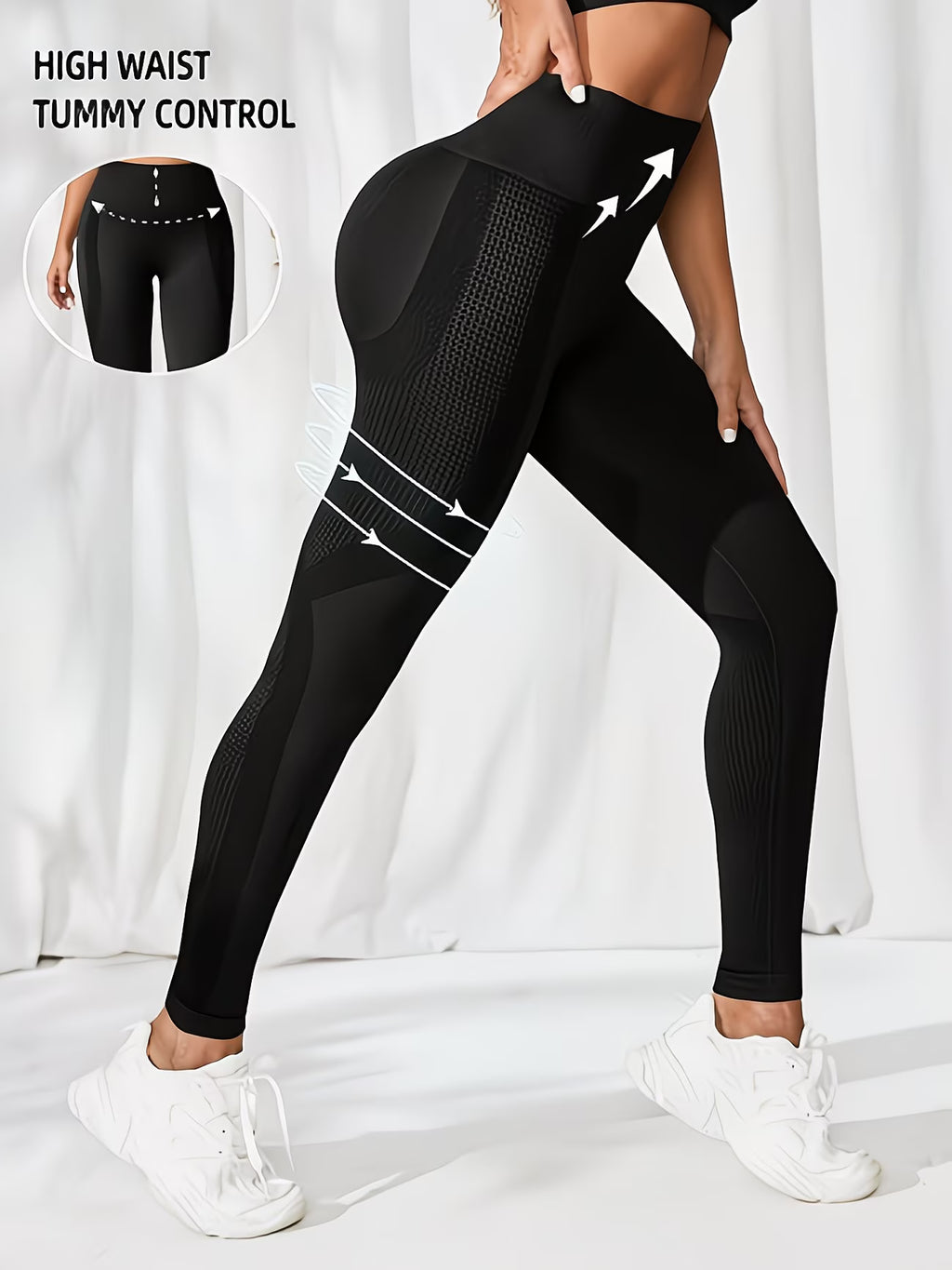 Leggings Femininas de Cintura Alta Sem Costura Preto tamanho M