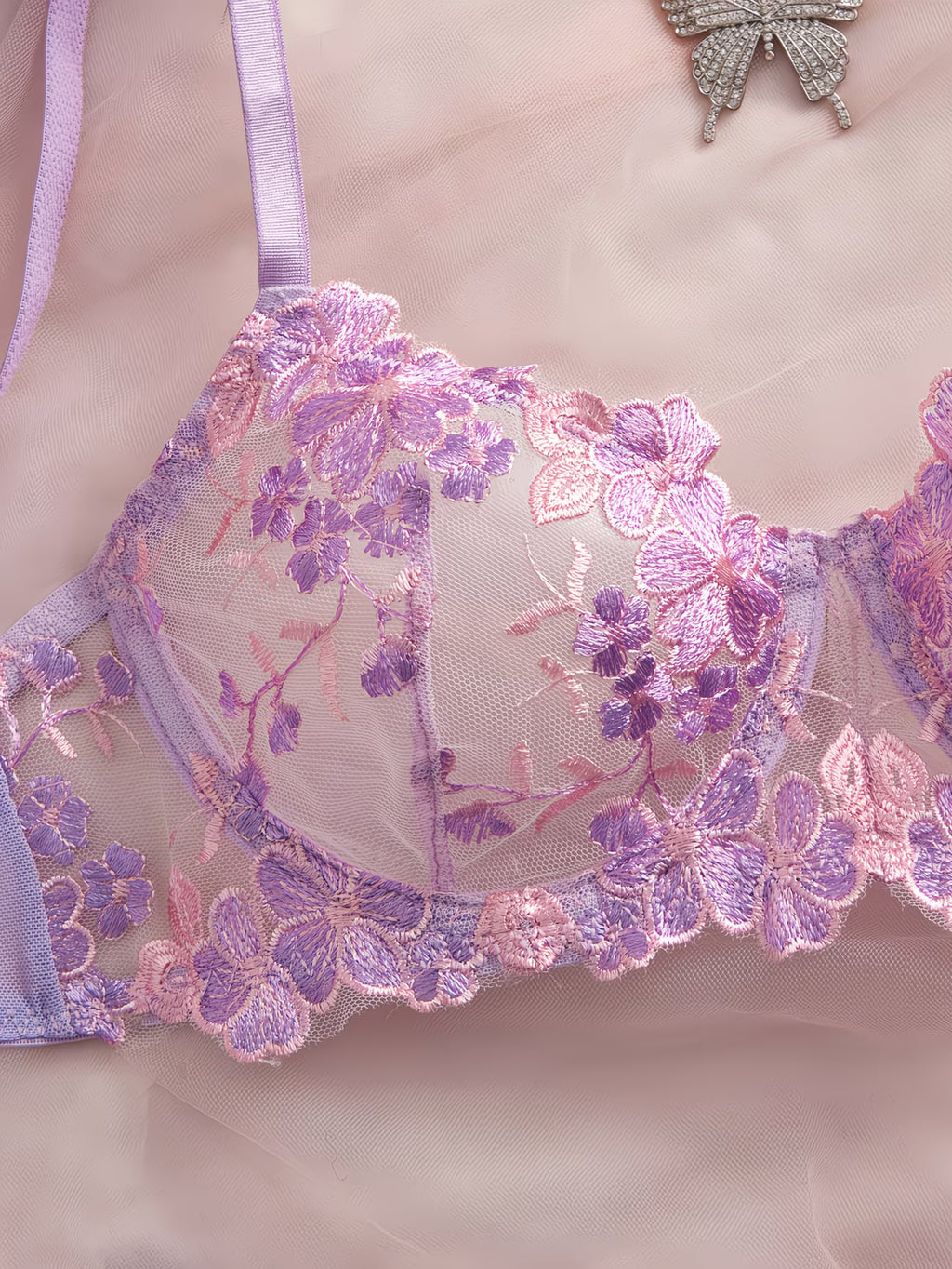 Sutiã e cueca Bordado Floral Roxo,