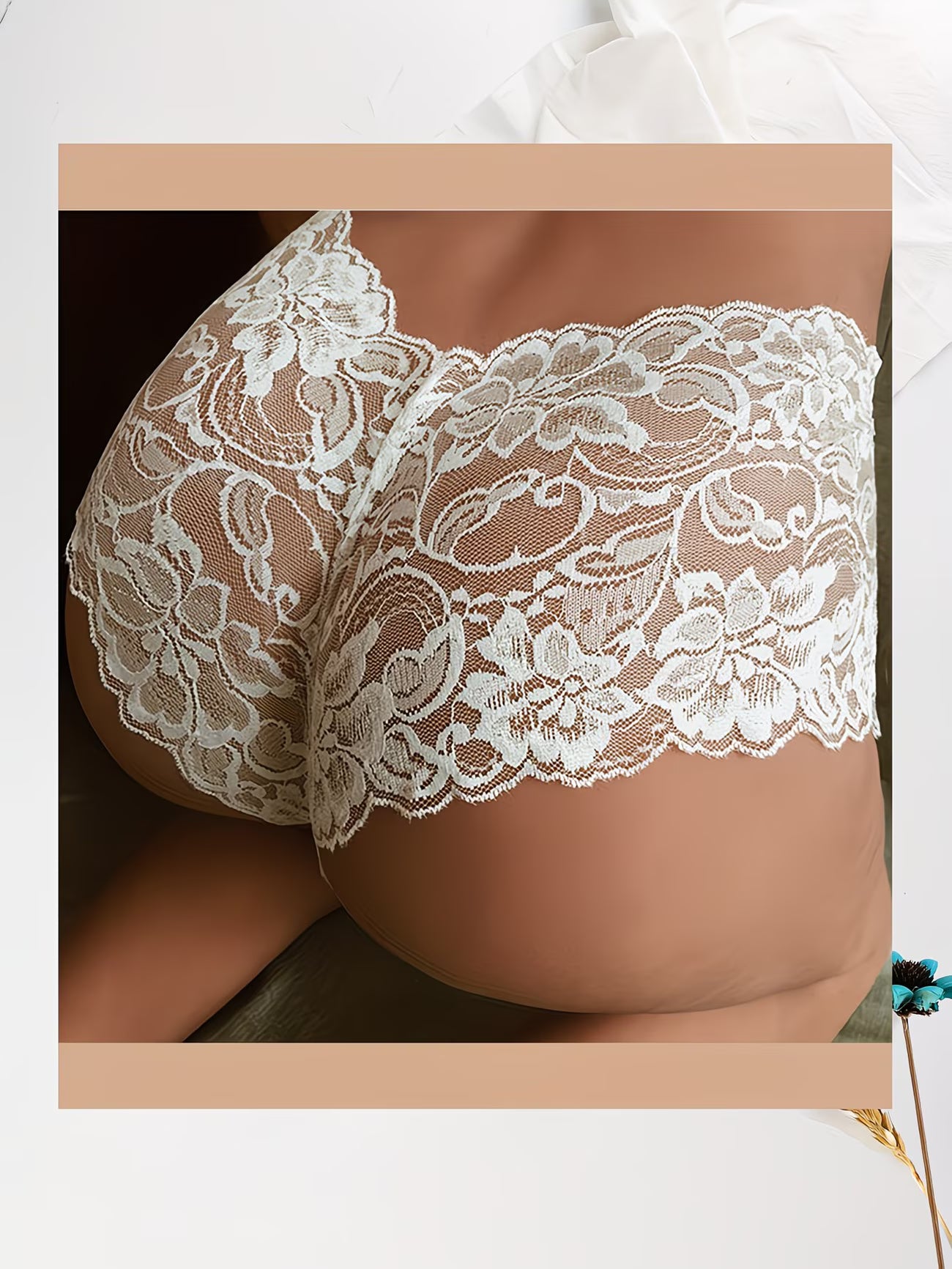 Cueca Boxer Sexy de Renda com Renda Flora
