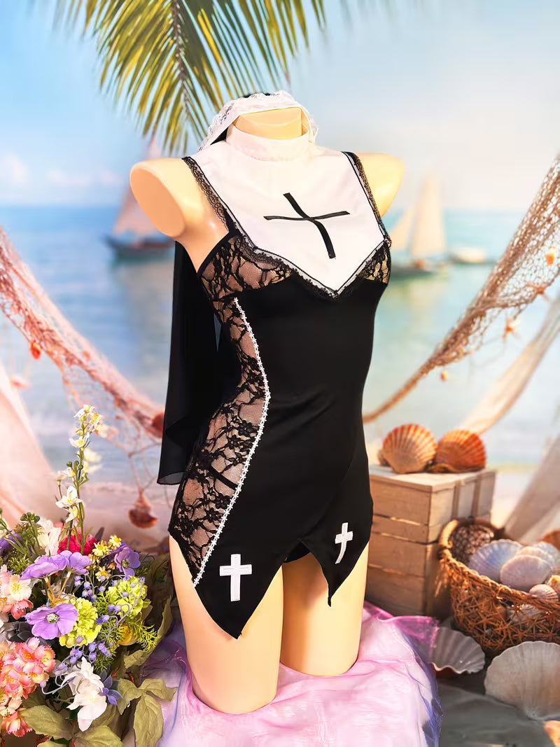 Conjunto de Camisola de Dormir de Renda Transparente.