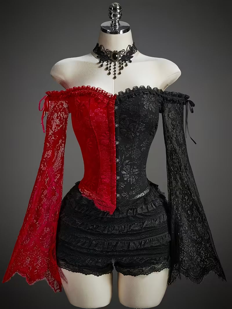 Top Corset Feminino de Manga Longa com Renda Gótica