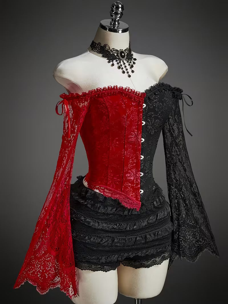 Top Corset Feminino de Manga Longa com Renda Gótica