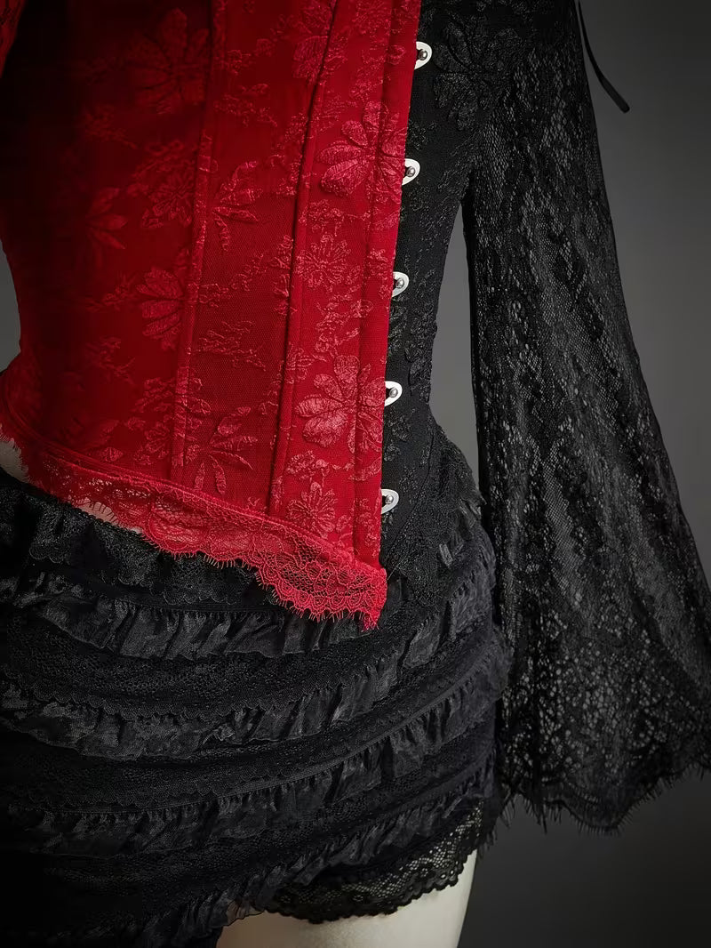 Top Corset Feminino de Manga Longa com Renda Gótica