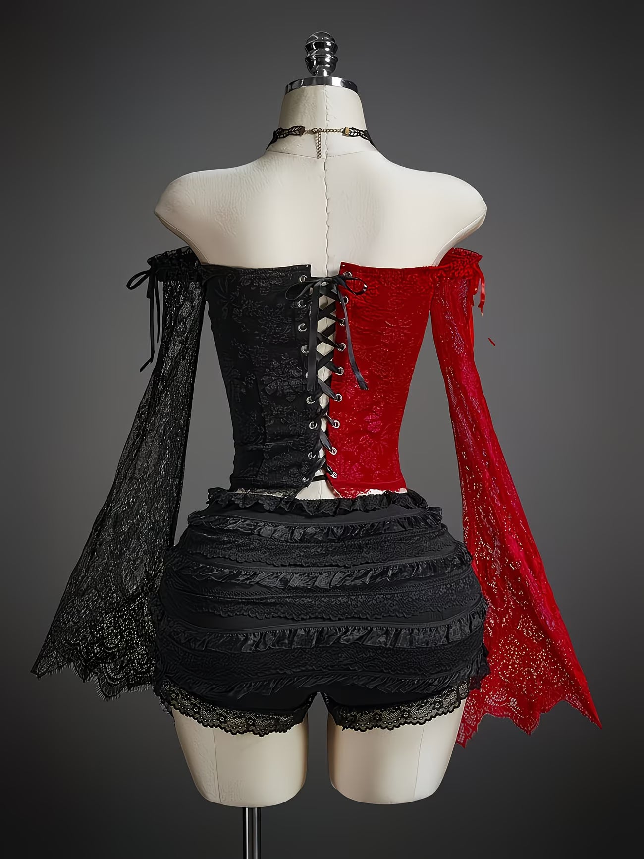 Top Corset Feminino de Manga Longa com Renda Gótica