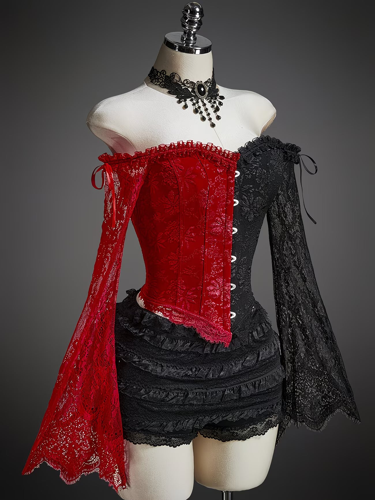 Top Corset Feminino de Manga Longa com Renda Gótica