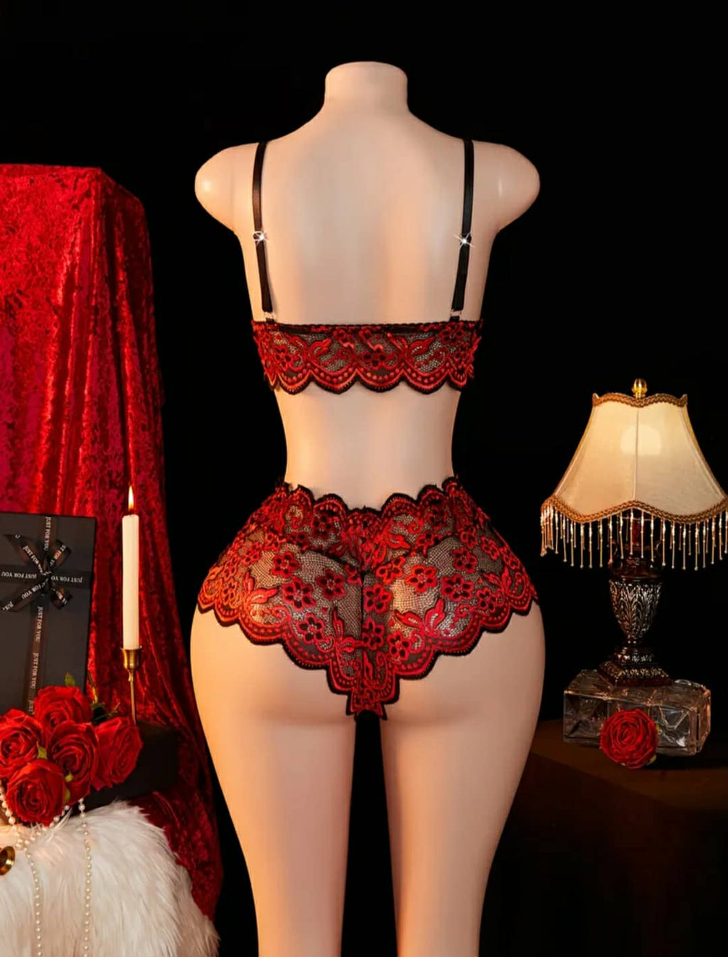 Conjunto sutiã e cueca vermelho rendado