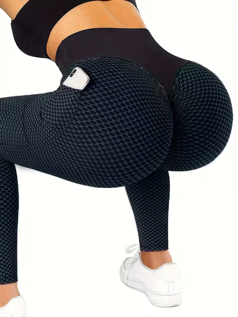 Calças de Yoga de Cintura Subida com Bolso -