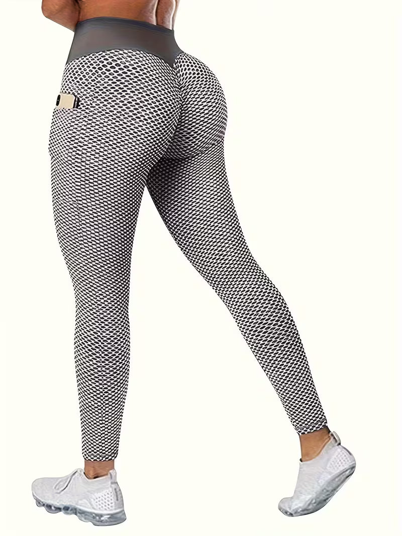 Calças de Yoga de Cintura Subida com Bolso -