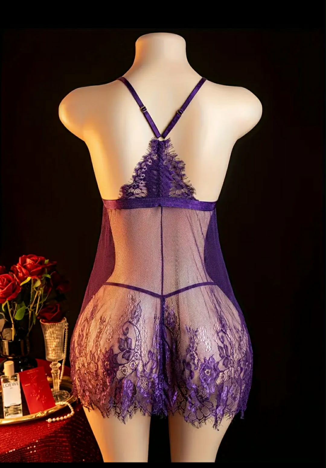 Body Roxo Rendido com Fio Dental para Erotismo Sofisticado