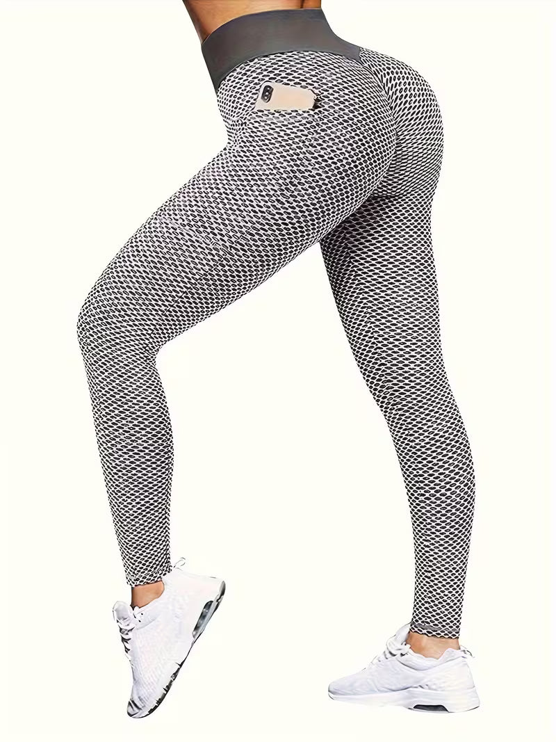 Calças de Yoga de Cintura Subida com Bolso -