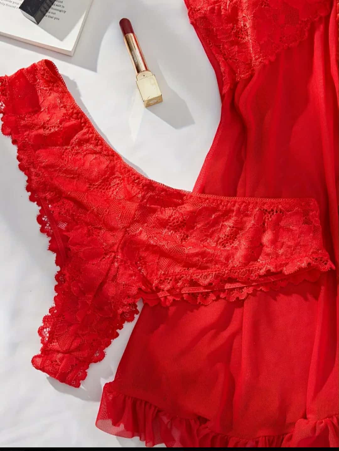 Camisa de dormir com cueca vermelho rendado