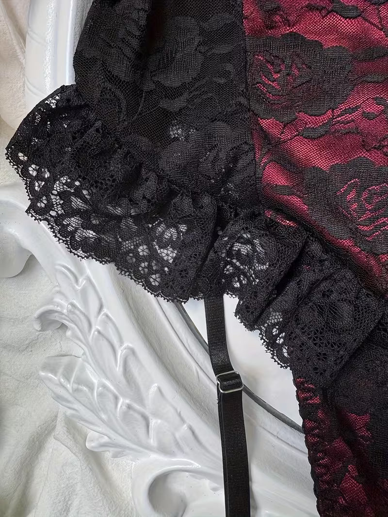 Conjunto de Body Sexy de Renda com Aplicações para Mulher