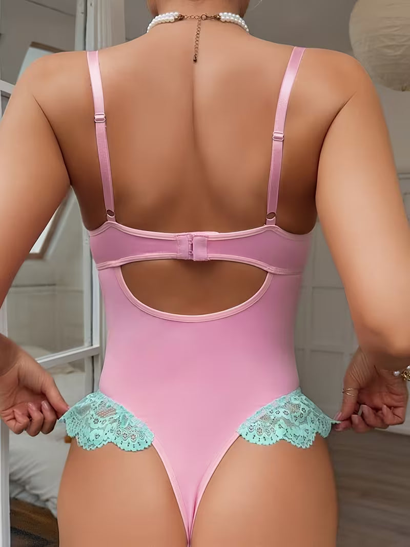 Body Azul e Rosa rendado