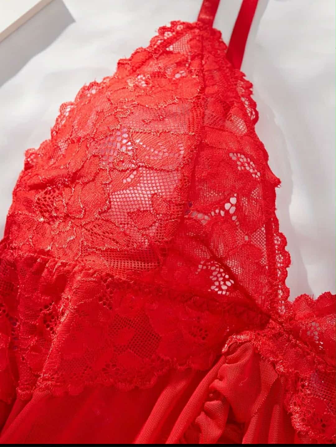 Camisa de dormir com cueca vermelho rendado