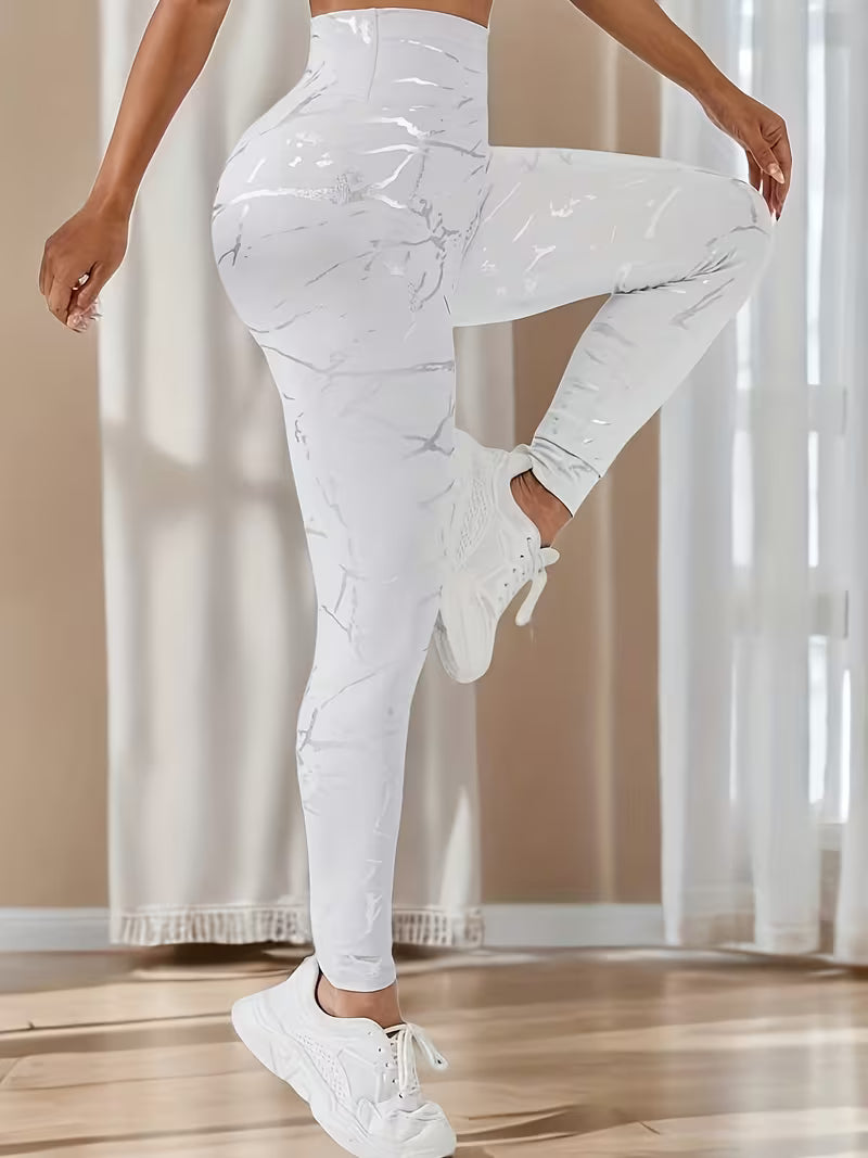 Calças de Yoga Femininas com Estampa Dourada