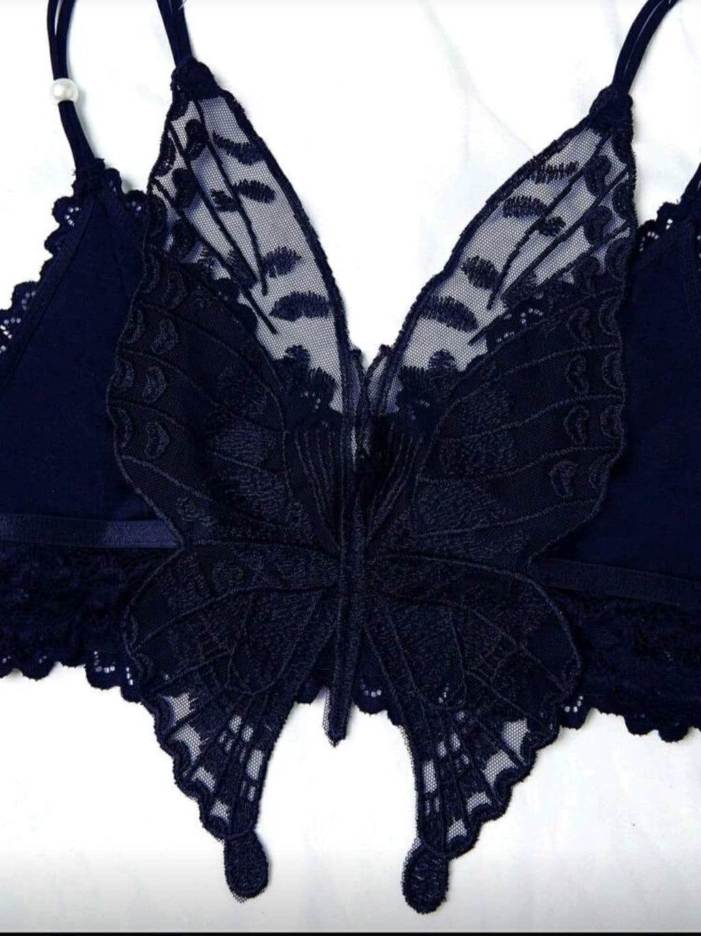 Conjunto cueca e sutiã azul com borboleta