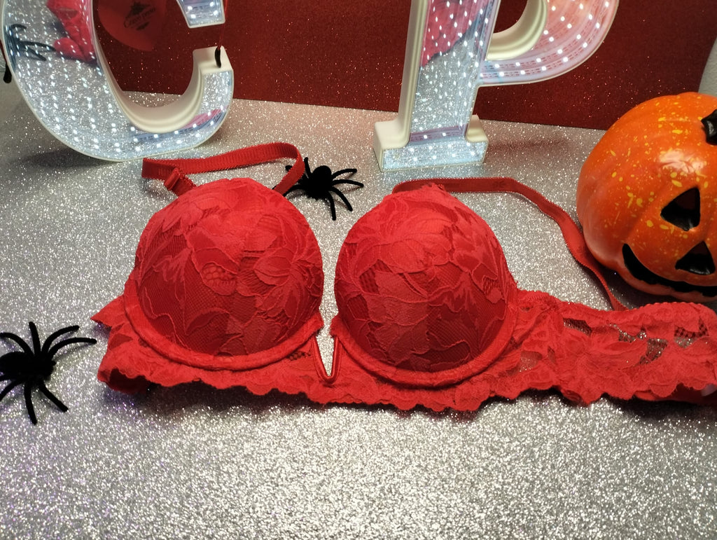 Sutiã vermelho almofadado rendado