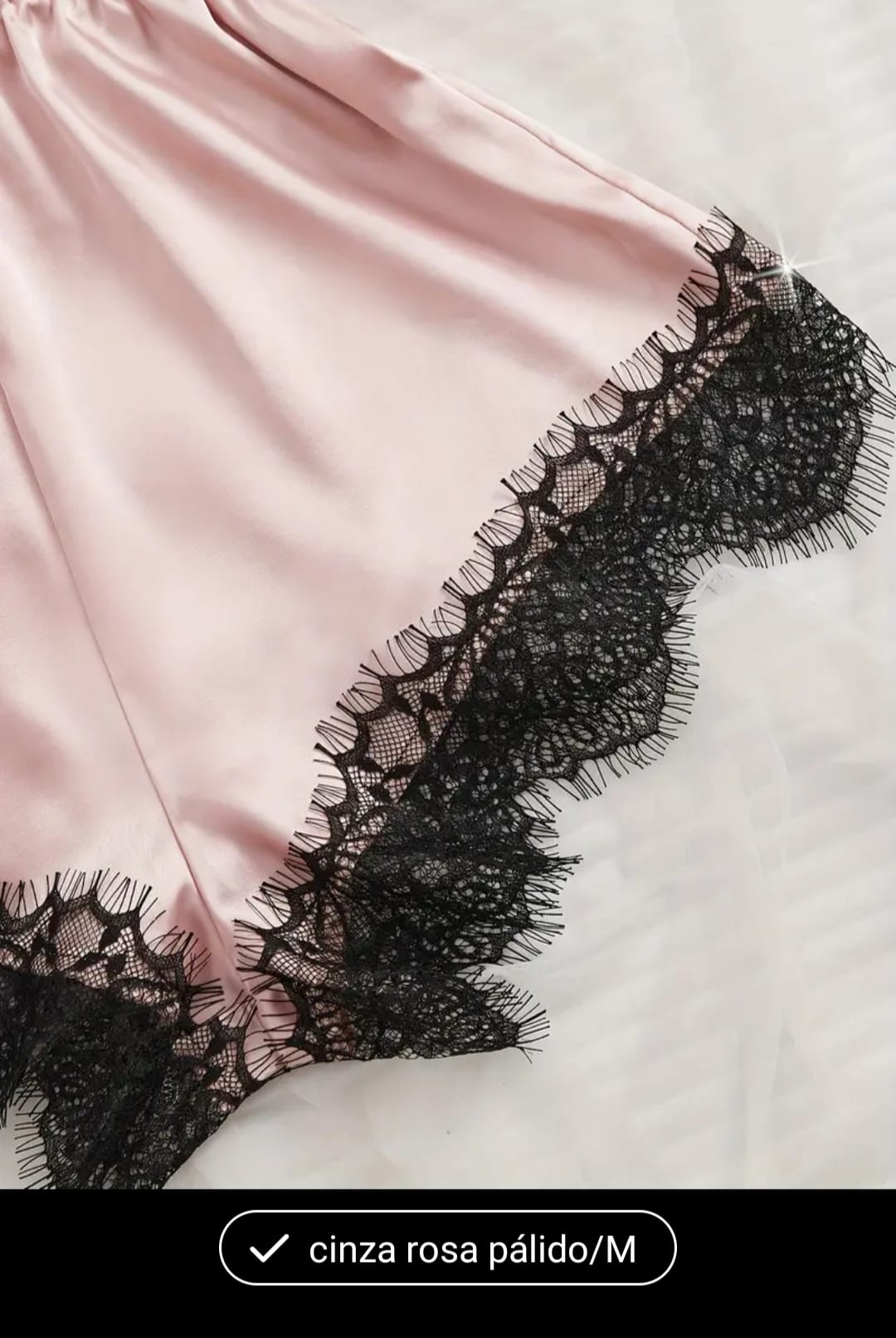 Pijama rendado preto e rosa
