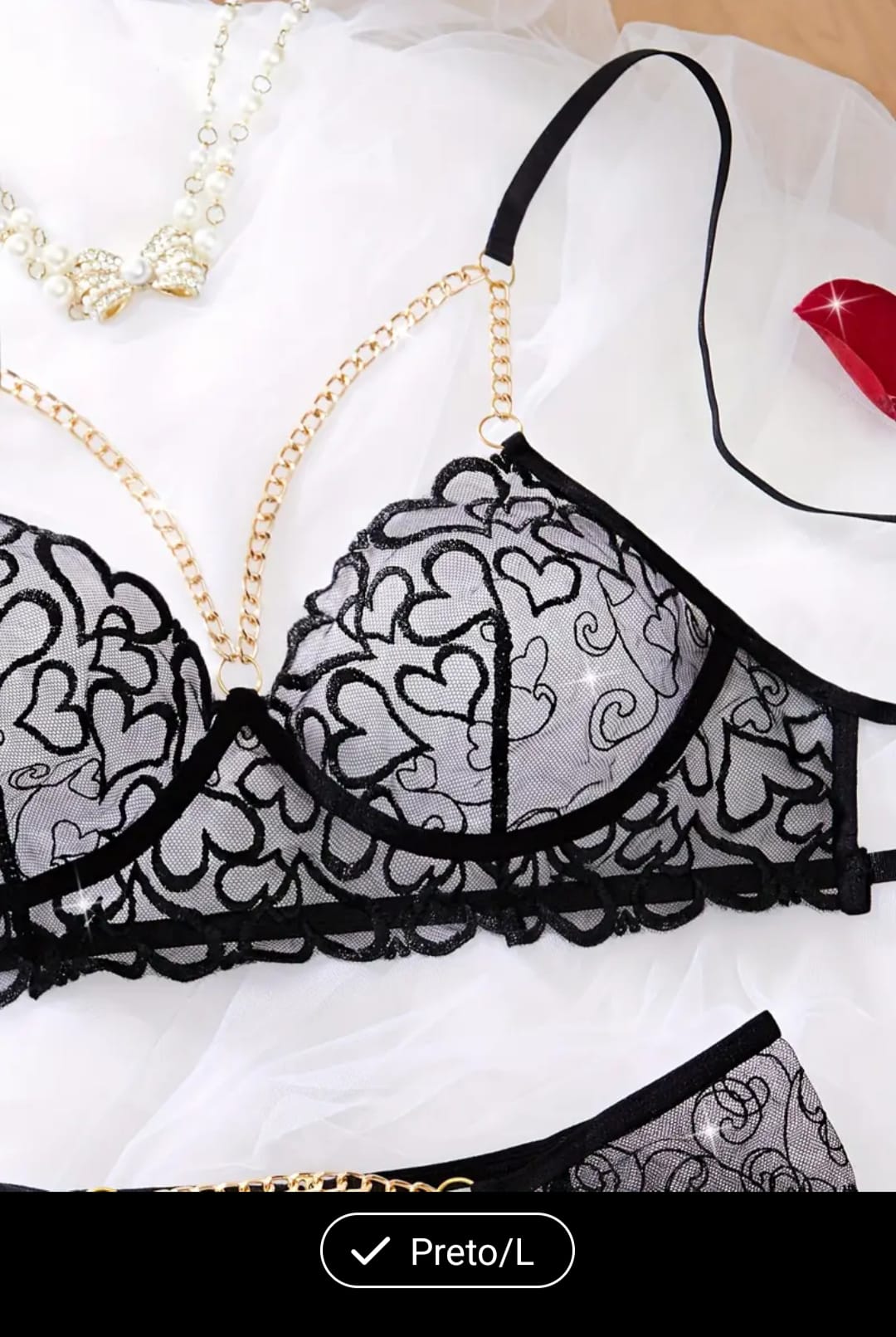 Conjunto rendado com correntes douradas L