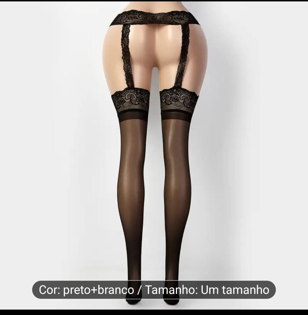Collants com cinta rendados tamanho único