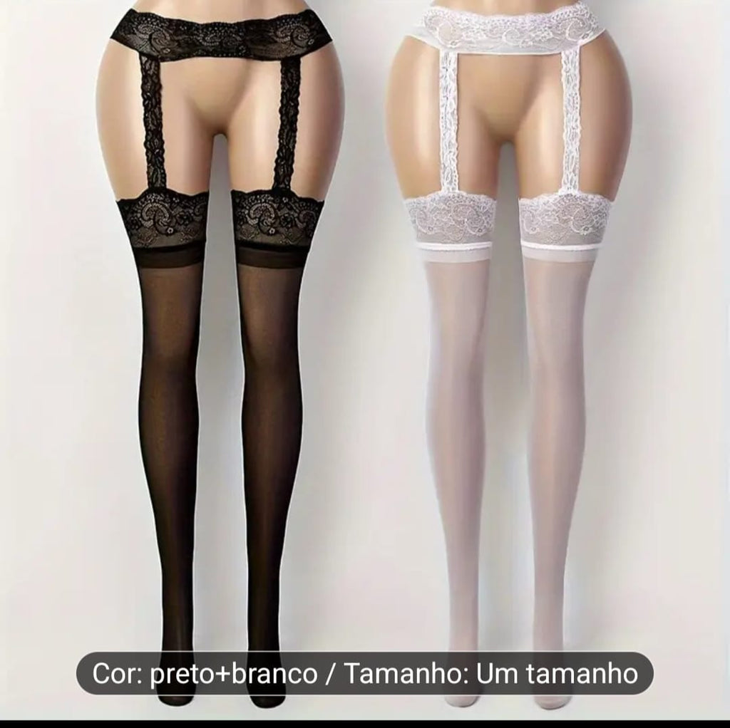 Collants com cinta rendados tamanho único