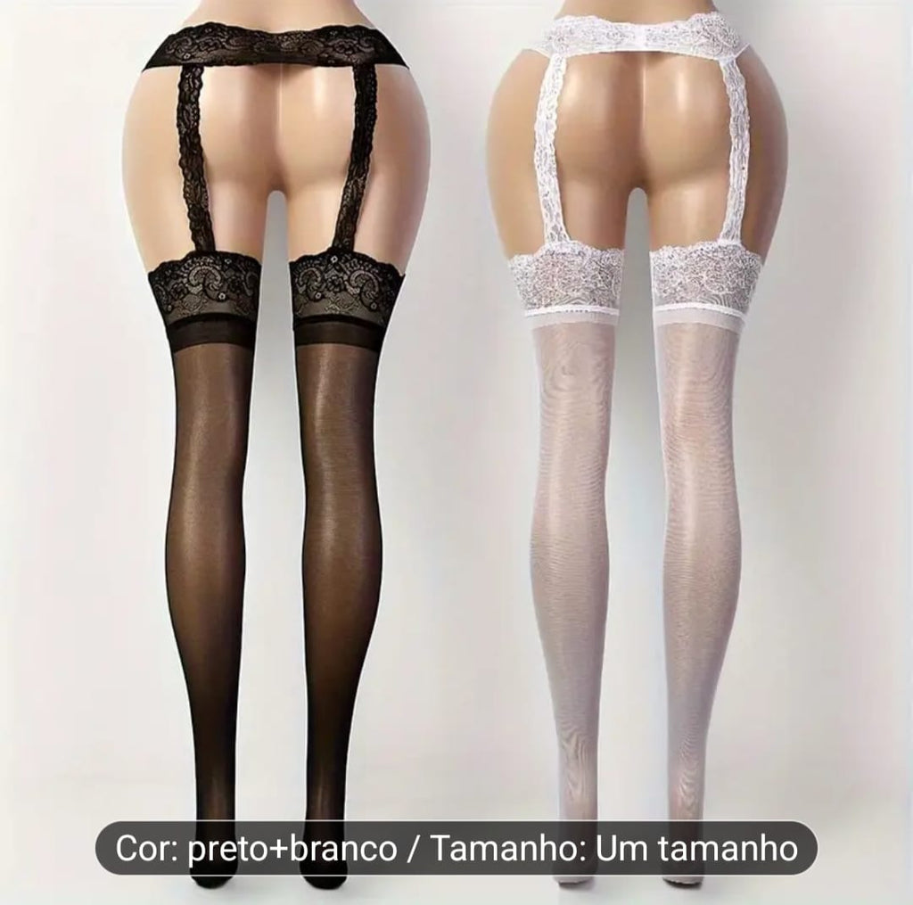 Collants com cinta rendados tamanho único