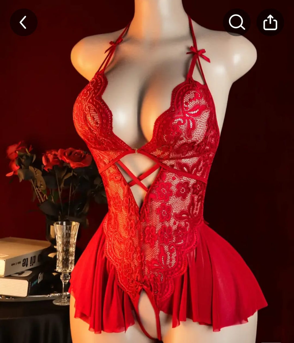 Body vermelho ou preto rendado aberto
