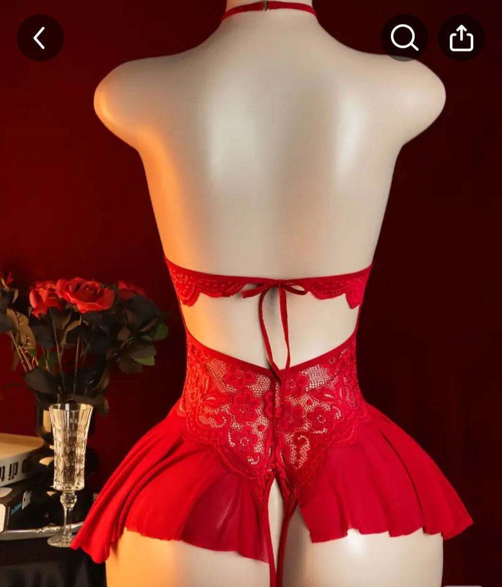 Body vermelho ou preto rendado aberto
