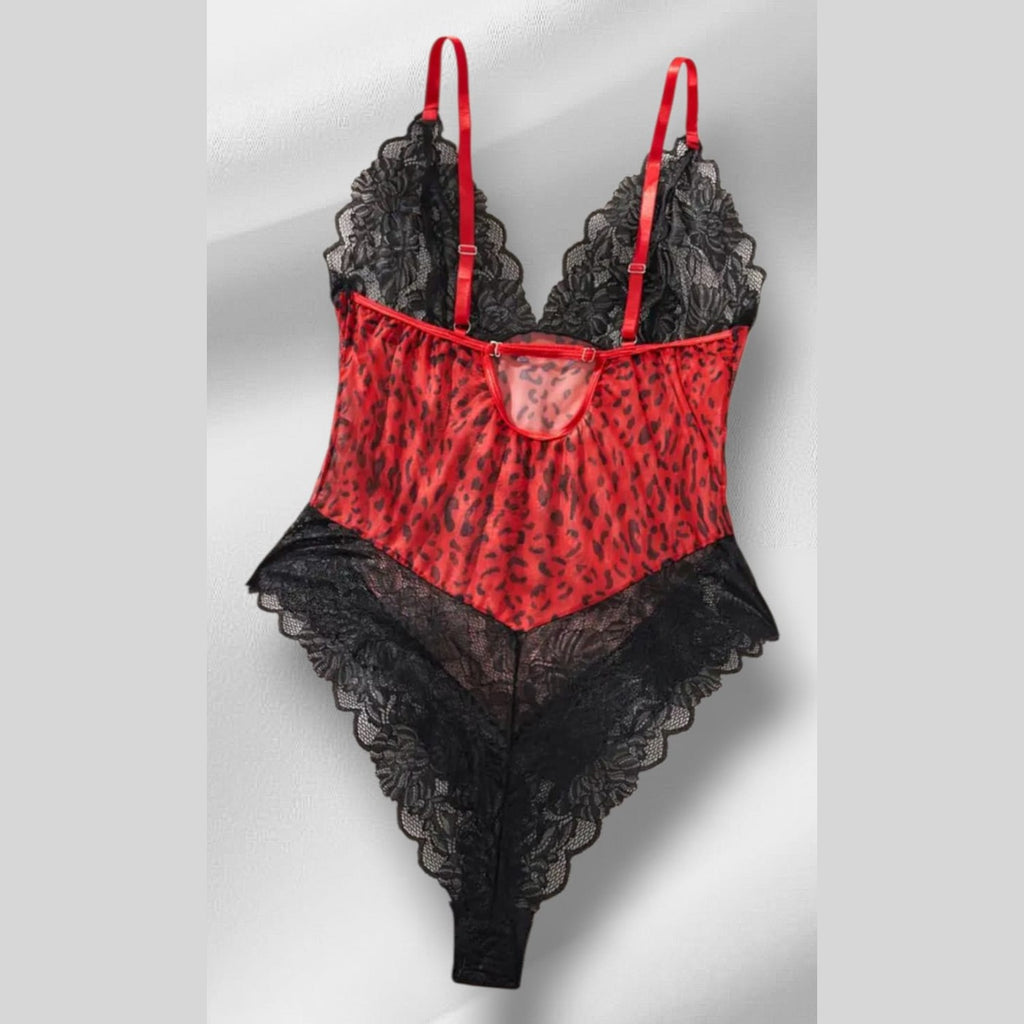 Body preto e vermelho rendado