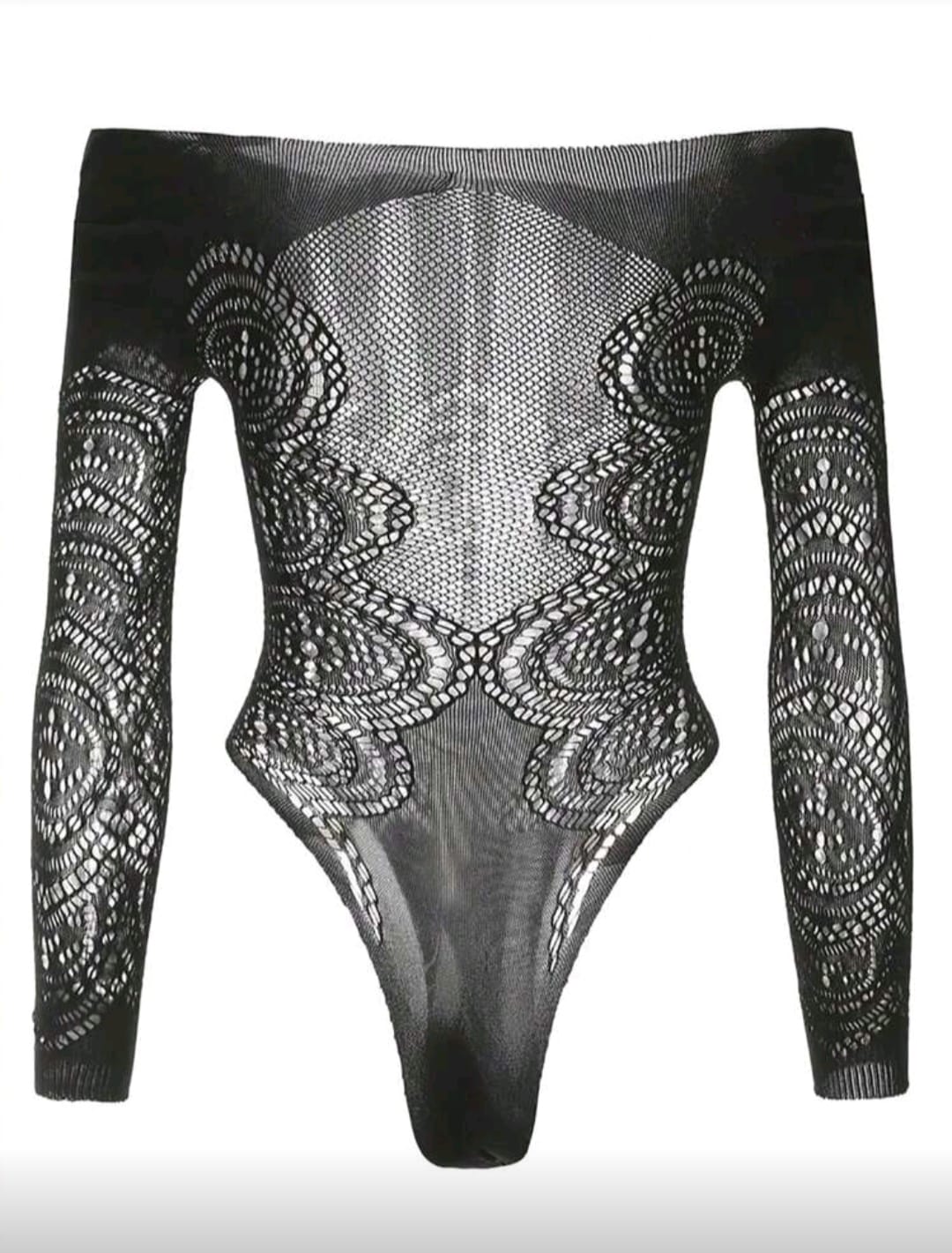 Body preto rendado com mangas