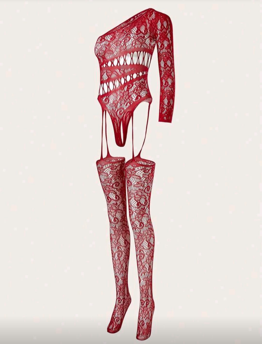 Body rendado com mangas e pernas