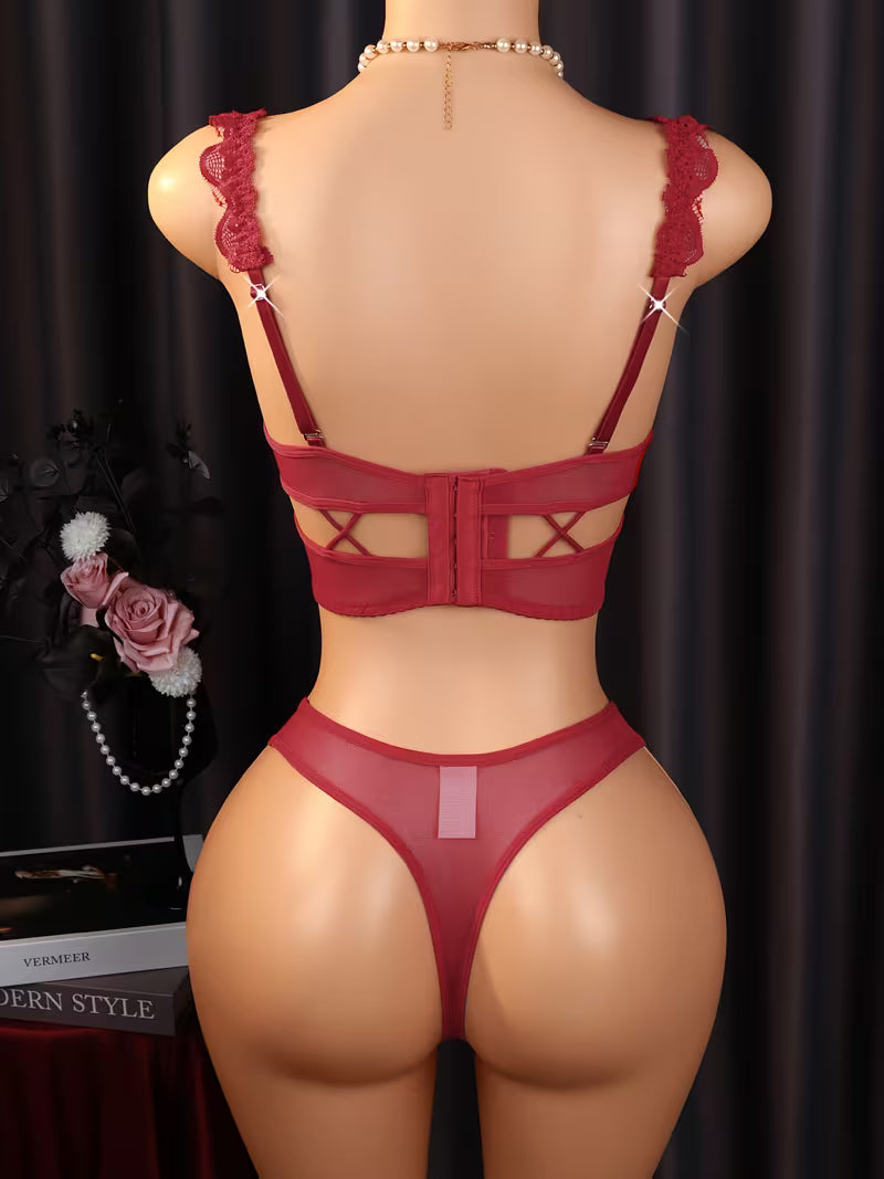 Conjunto lingerie vermelho e bege