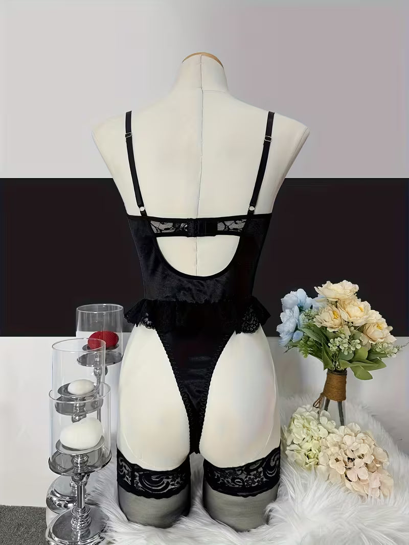 Conjunto de Body Sexy de Renda com Aplicações para Mulher