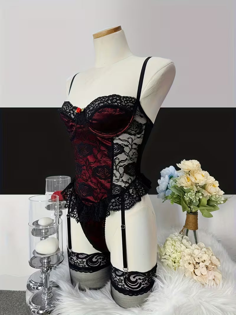 Conjunto de Body Sexy de Renda com Aplicações para Mulher