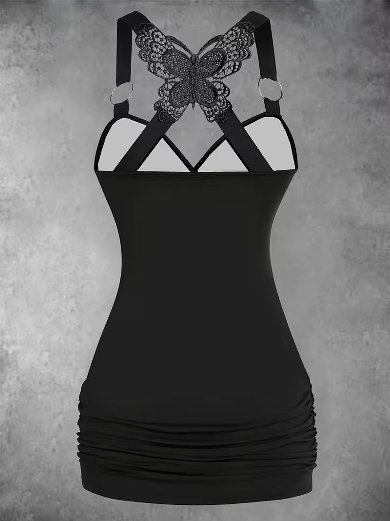 Top sem mangas elegante com estampa de borboleta para mulheres